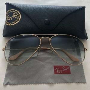 💙 MINT 58mm Ray Bans Gold Rim Blue Lens